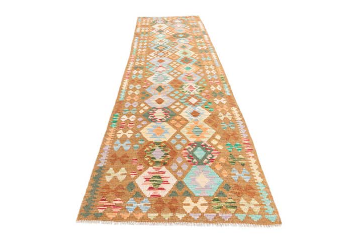 2' 9 x 9' 10 Hand Woven Kilim Maymana Wool Runner Rug