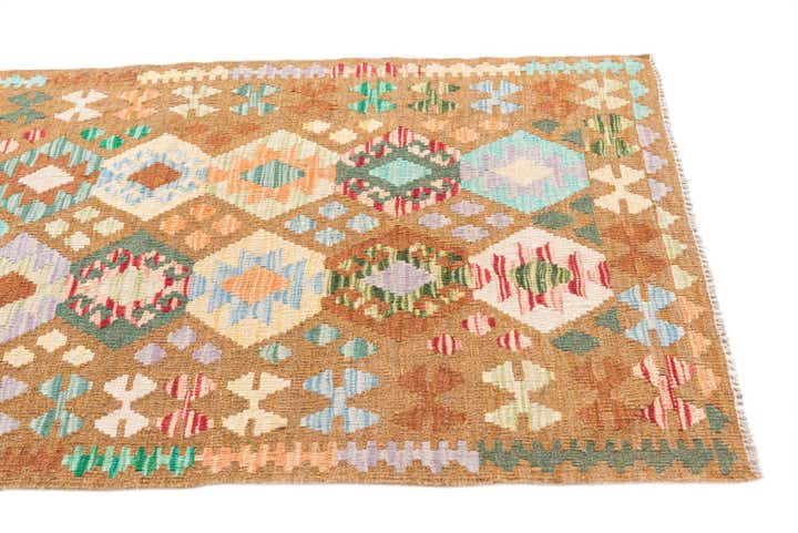 2' 9 x 9' 10 Hand Woven Kilim Maymana Wool Runner Rug