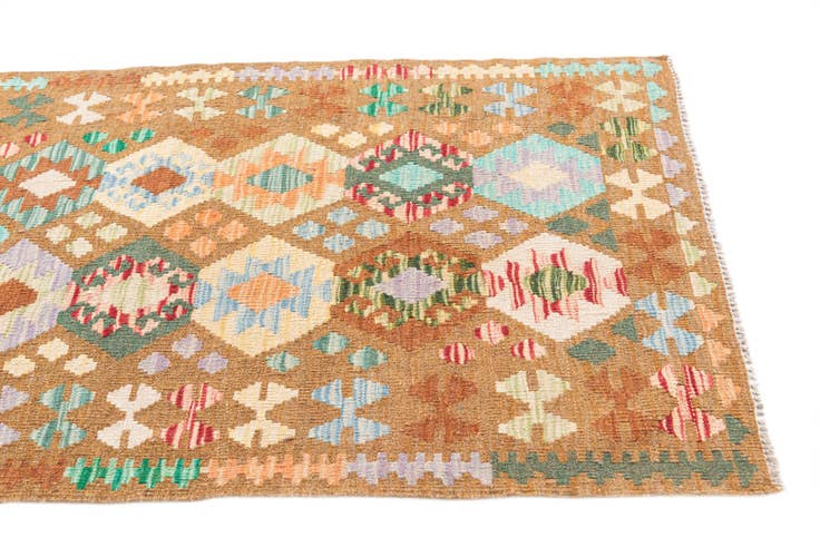 Detail image of 2' 9 x 9' 10 Hand Woven Kilim Maymana Wool Runner Rug