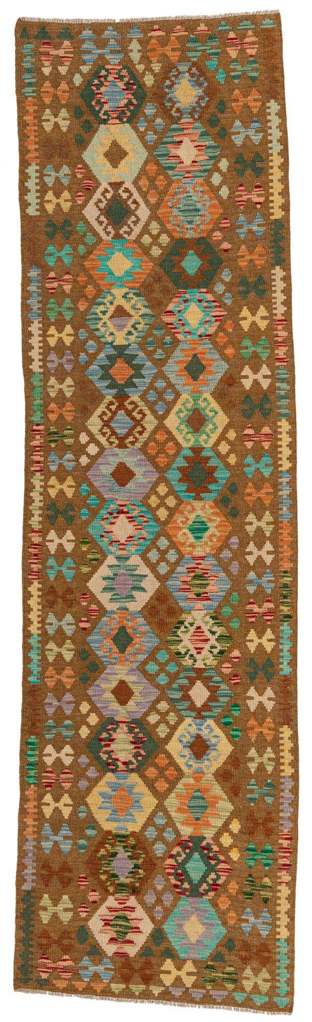 2' 9 x 9' 10 Hand Woven Kilim Maymana Wool Runner Rug