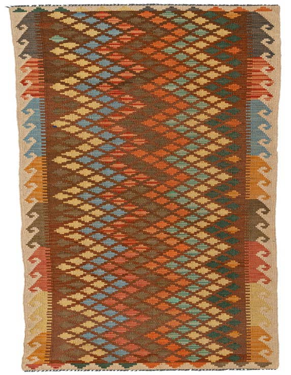 Detail image of 2' 7 x 9' 8 Hand Woven Kilim Maymana Wool Runner Rug