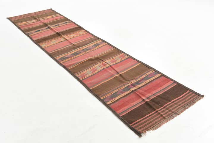 2' 6 x 9' 10 Hand Woven Kilim Maymana Wool Runner Rug