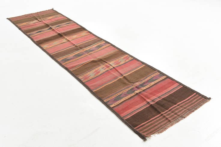 Detail image of 2' 6 x 9' 10 Hand Woven Kilim Maymana Wool Runner Rug