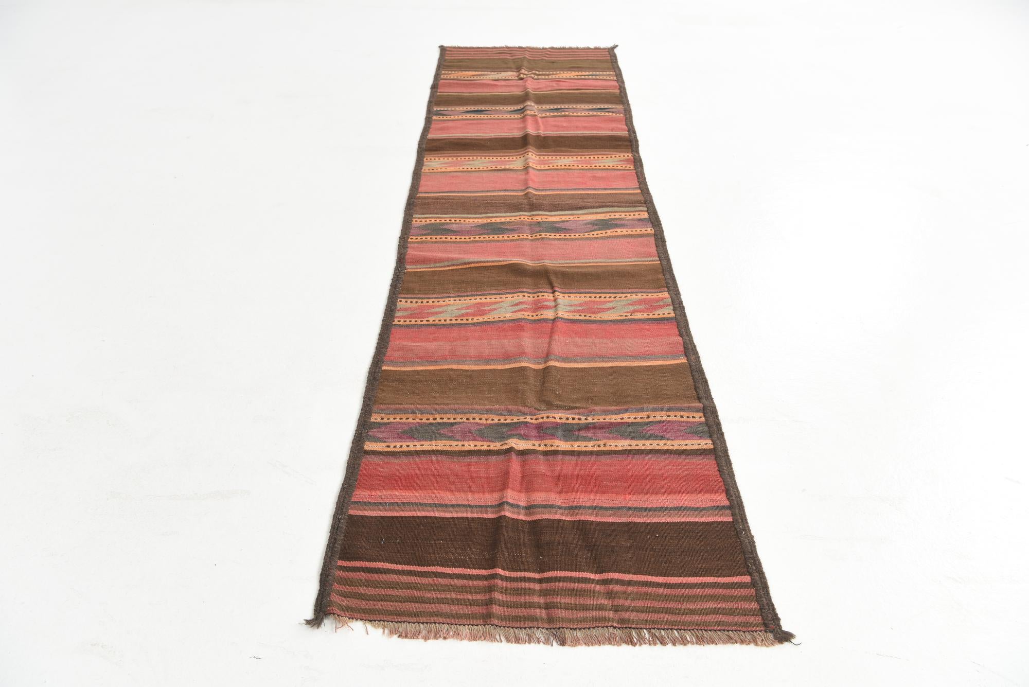75cm x 300cm Hand Woven Kilim Maymana Wool Runner Rug