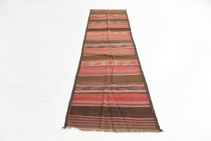Detail image of 2' 6 x 9' 10 Hand Woven Kilim Maymana Wool Runner Rug