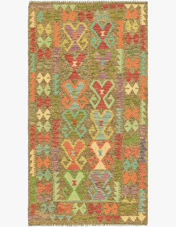 3' 3 x 6' 2 Hand Woven Kilim Maymana Wool Runner Rug