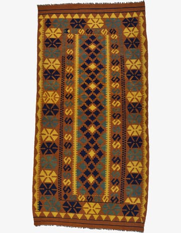 3' 5 x 6' 8 Hand Woven Kilim Maymana Wool Runner Rug