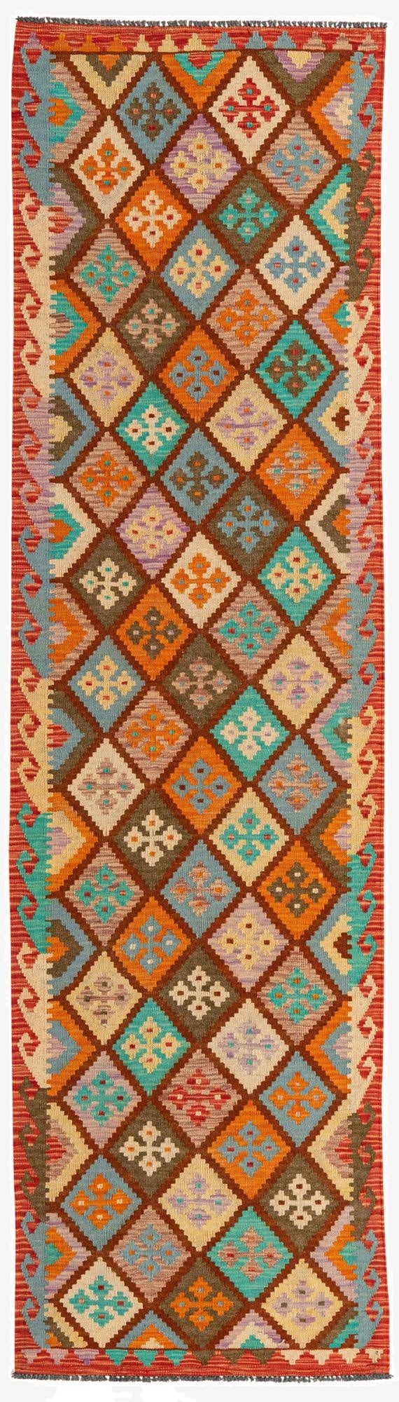 2' 9 x 9' 8  Hand Woven Kilim Maymana Wool Runner Rug