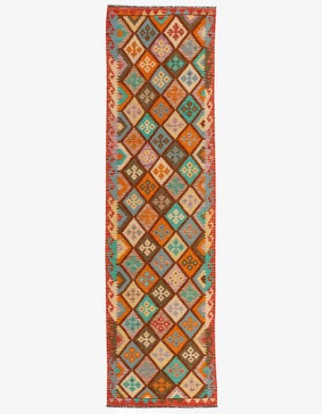 2' 9 x 9' 8 Hand Woven Kilim Maymana Wool Runner Rug