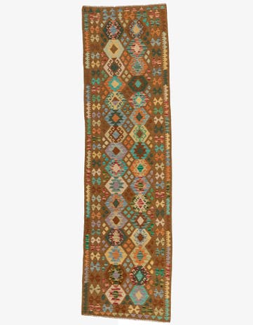 2' 9 x 9' 10 Hand Woven Kilim Maymana Wool Runner Rug