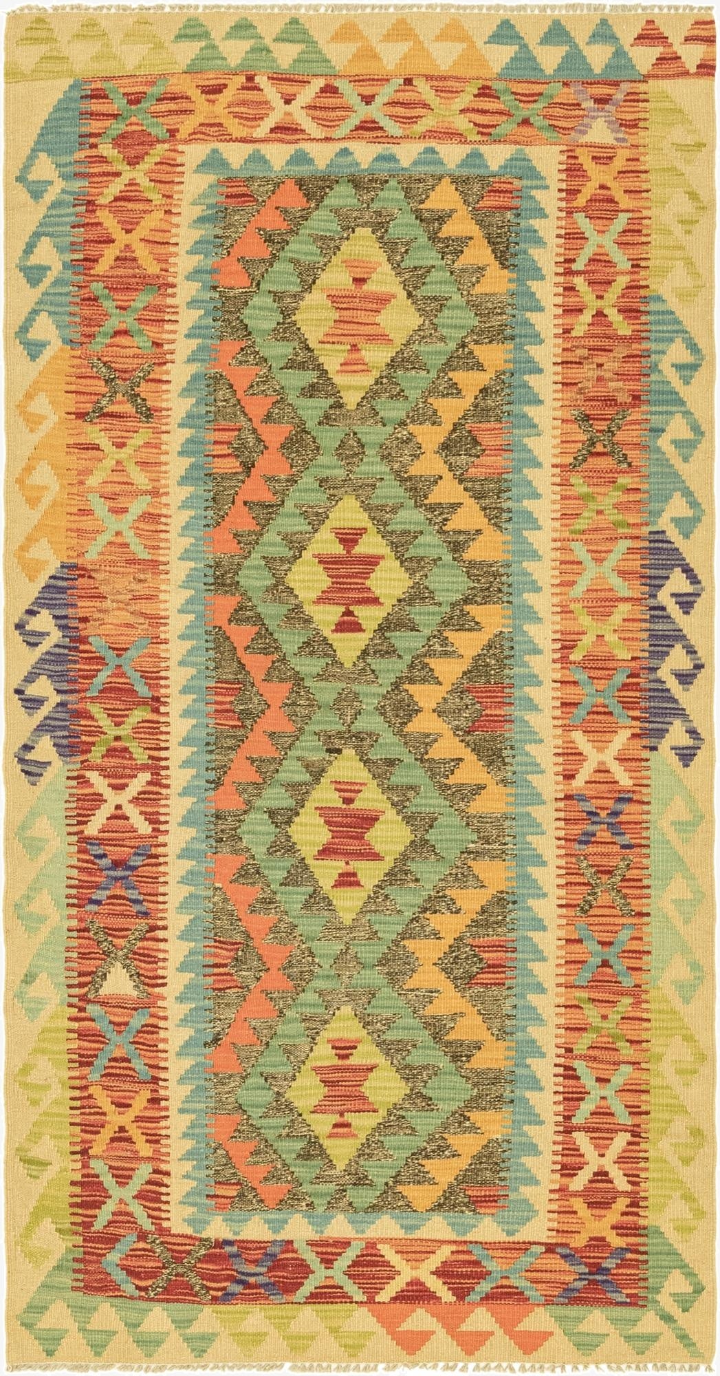 3' 4 x 6' 7  Hand Woven Kilim Maymana Wool Runner Rug