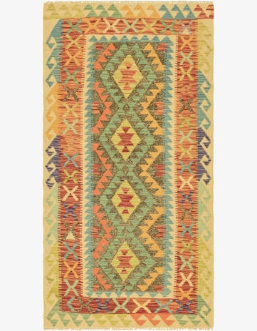 3' 4 x 6' 7 Hand Woven Kilim Maymana Wool Runner Rug