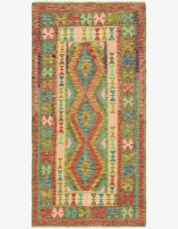 3' 4 x 6' 8 Hand Woven Kilim Maymana Wool Runner Rug