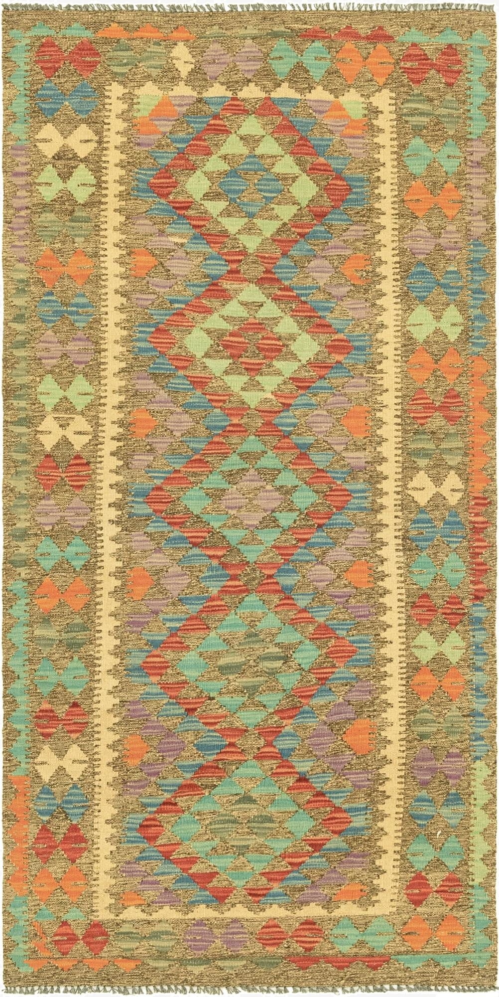 3' 1 x 6' 4  Hand Woven Kilim Maymana Wool Runner Rug