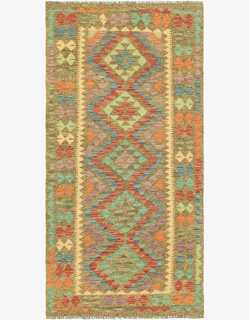 3' 1 x 6' 4 Hand Woven Kilim Maymana Wool Runner Rug