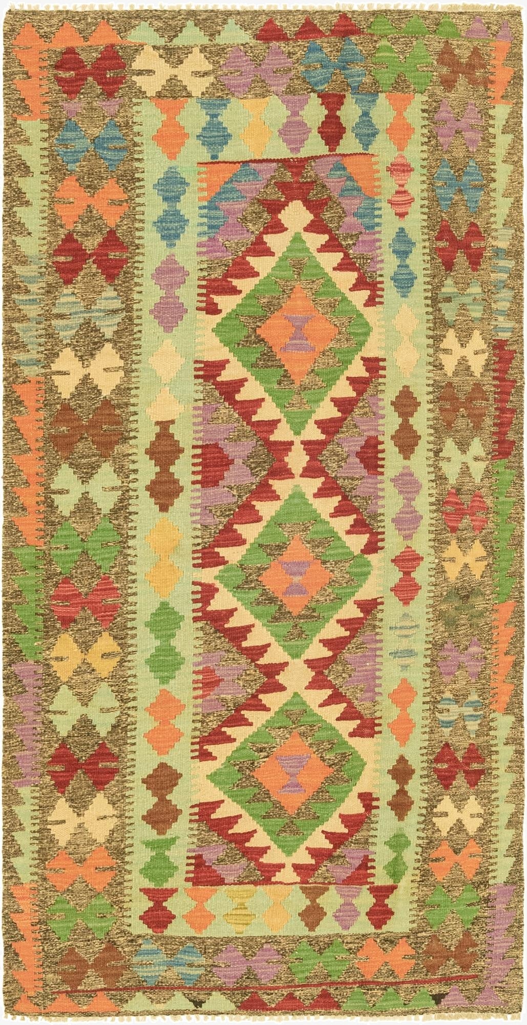3' 1 x 6' 2  Hand Woven Kilim Maymana Wool Runner Rug