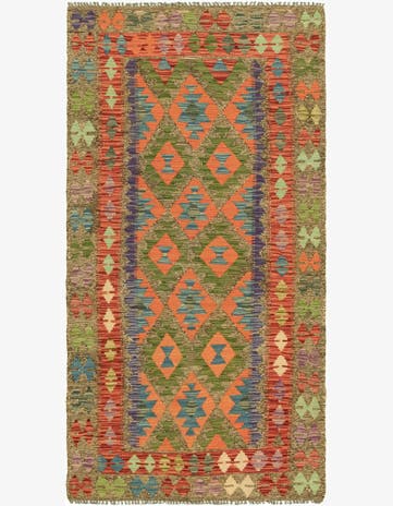 3' 4 x 6' 7 Hand Woven Kilim Maymana Wool Runner Rug