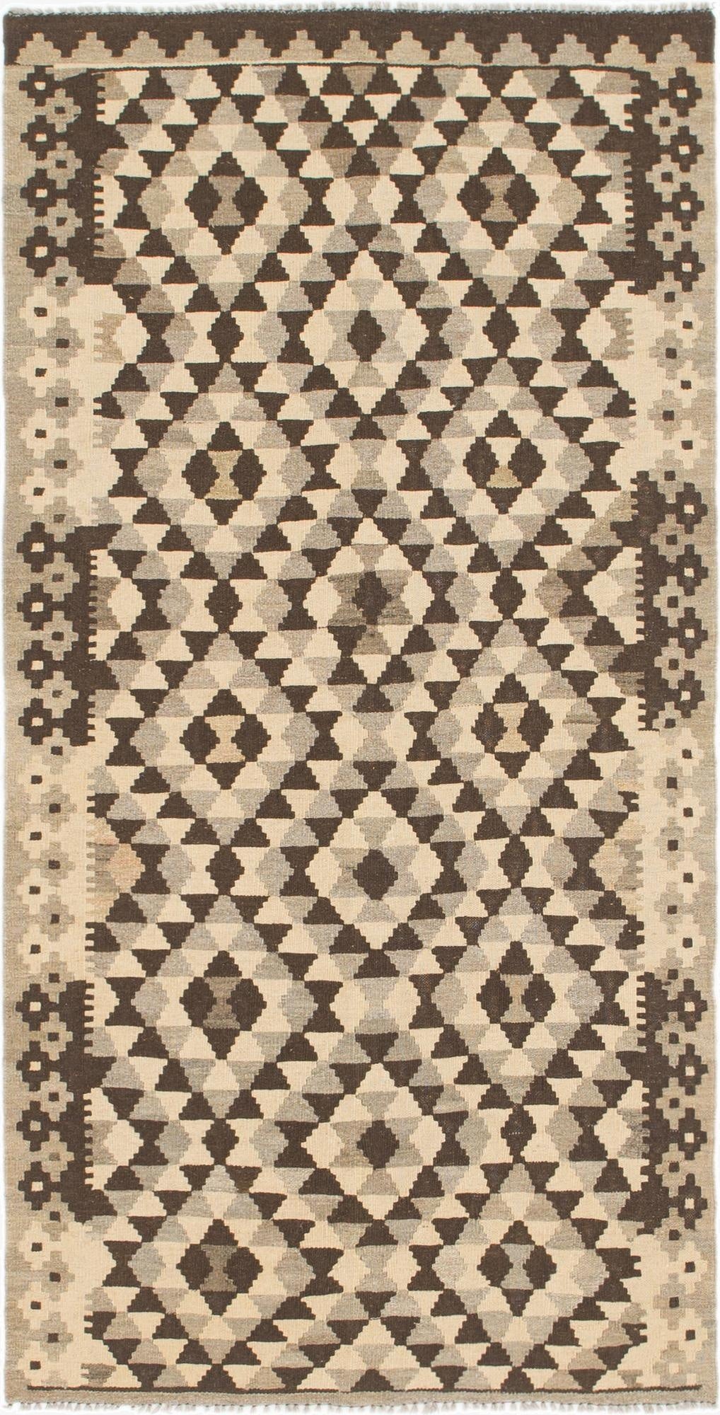 3' 4 x 6' 7  Hand Woven Kilim Maymana Wool Runner Rug
