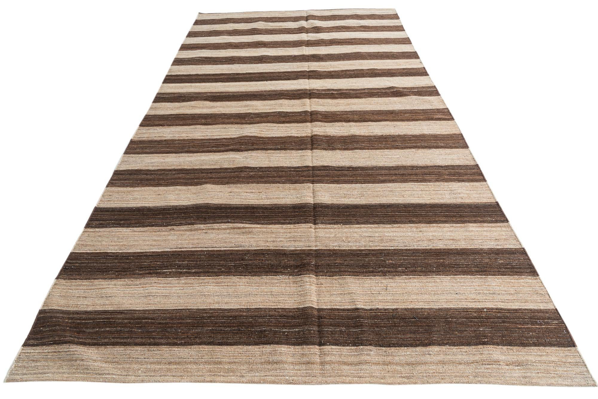 6' 6 x 12' Hand Woven Kilim Modern Wool Runner Rug