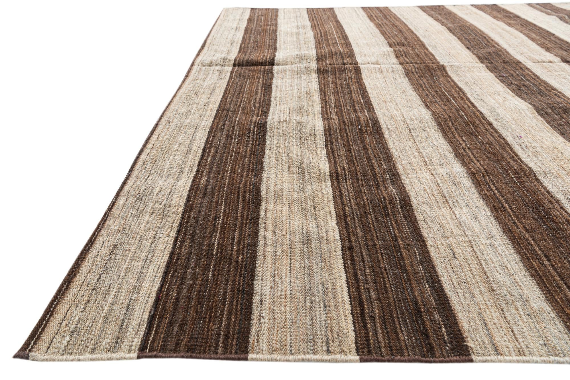 6' 6 x 12' Hand Woven Kilim Modern Wool Runner Rug