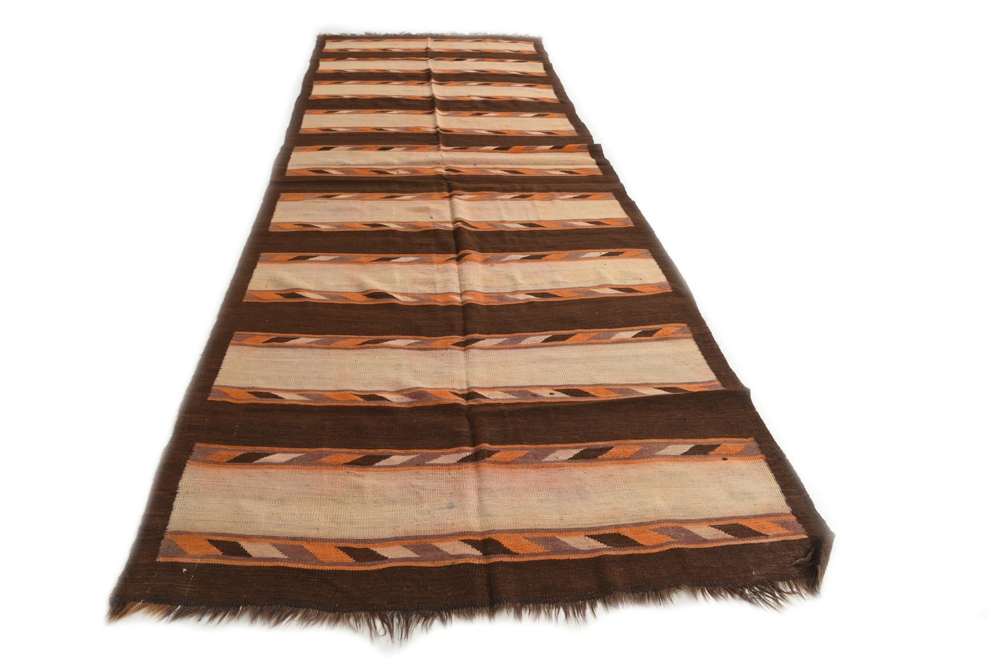 4' 7 x 13' 1 Hand Woven Kilim Modern Wool Runner Rug