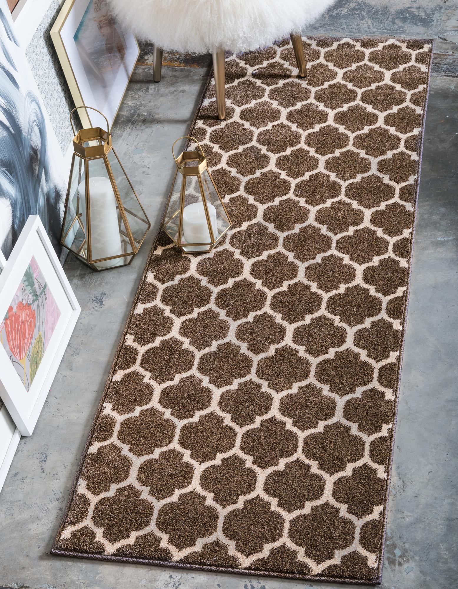 Brown 2' 7 x 8' Trellis Runner Rug eSaleRugs