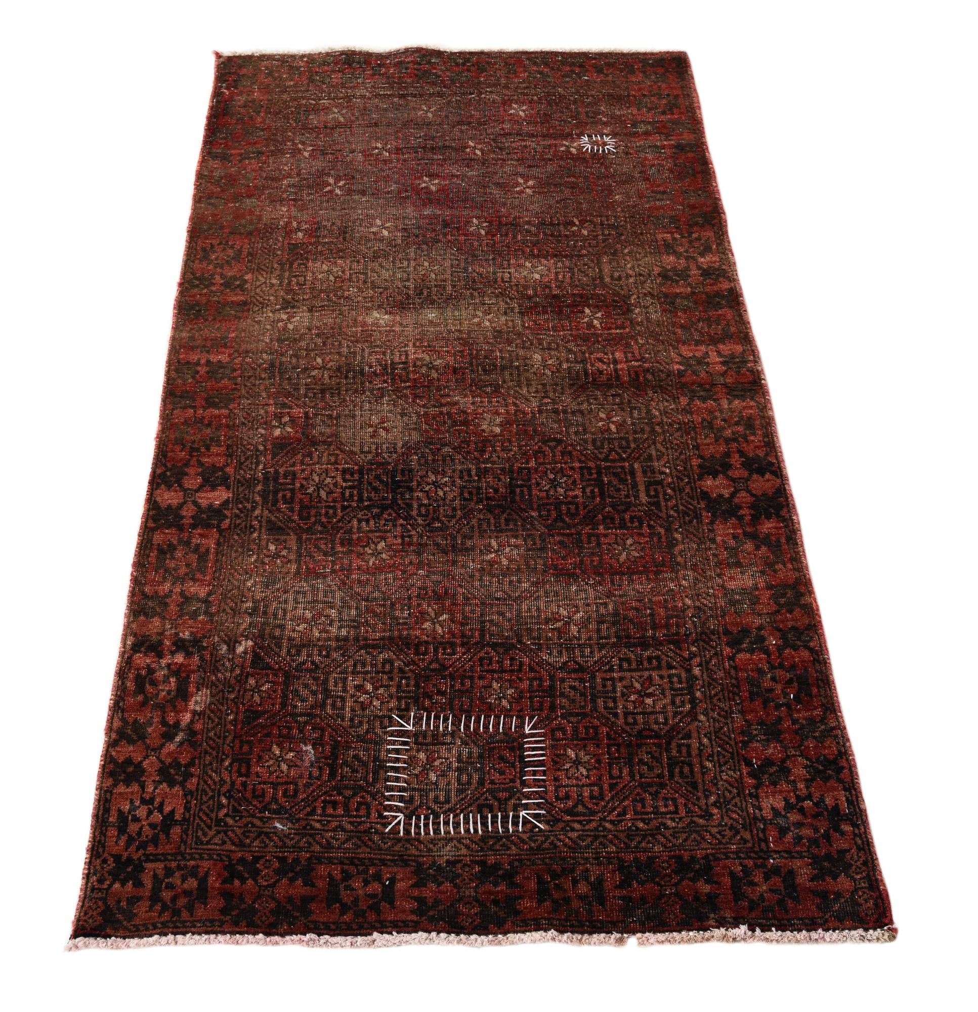 2' 4 x 4' 9 Hand Knotted Ultra Vintage Persian Wool Runner Rug