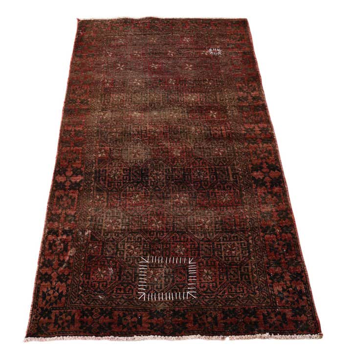 2' 4 x 4' 9 Hand Knotted Ultra Vintage Persian Wool Runner Rug