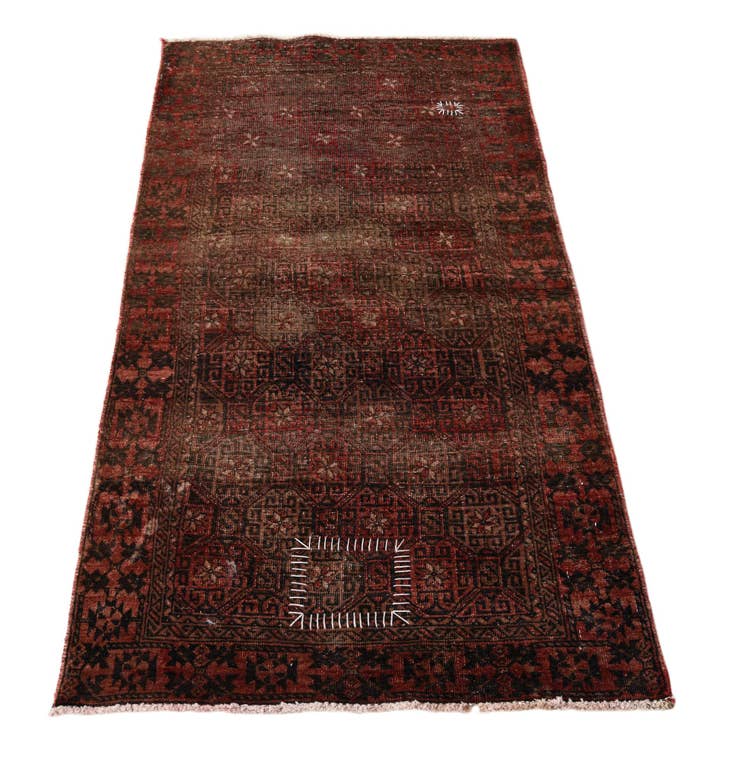 Detail image of 2' 4 x 4' 9 Hand Knotted Ultra Vintage Persian Wool Runner Rug
