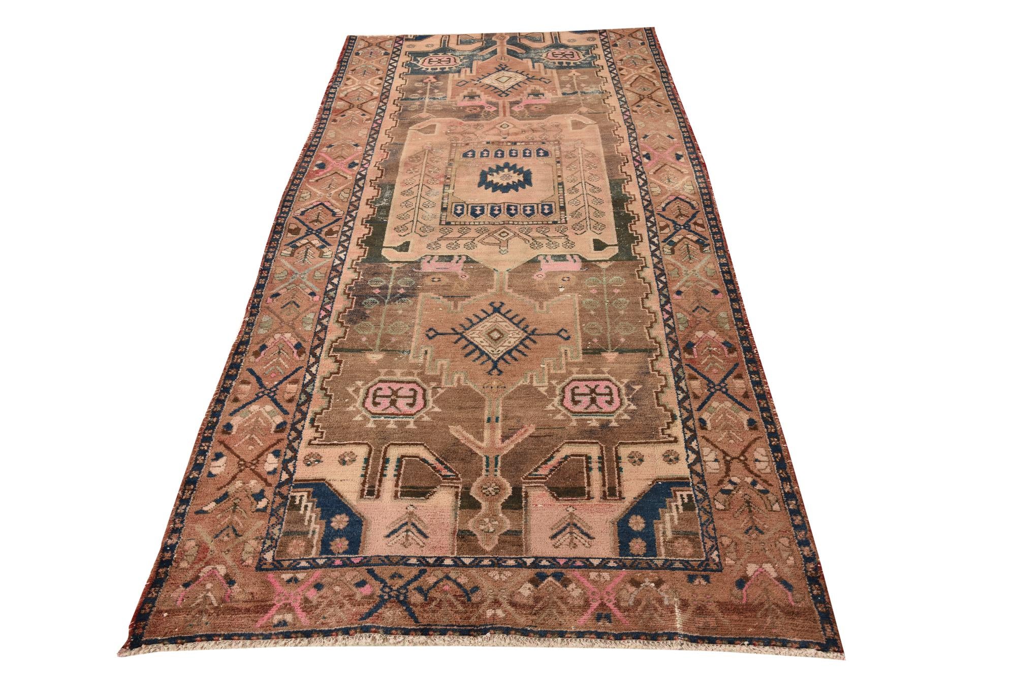 130cm x 275cm anudado a mano Ultra Vintage Alfombra Persa Lana Pasillera
