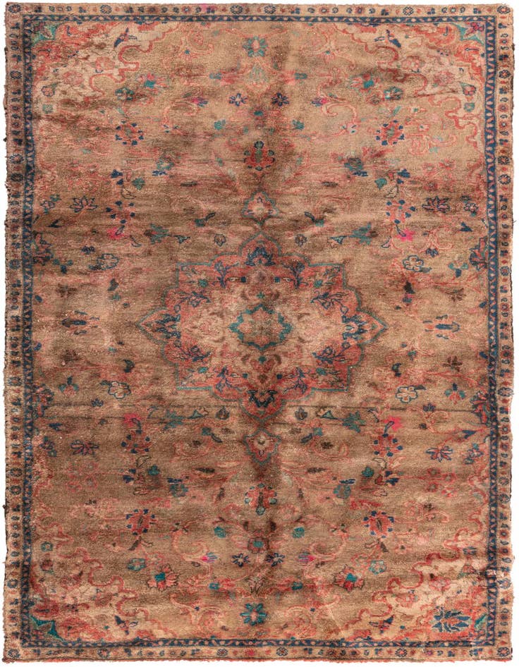 Detail image of 3' 10 x 7' 10 Hand Knotted Ultra Vintage Persian Wool Runner Rug