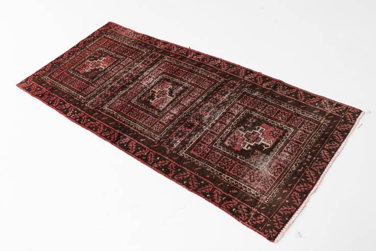 Detail image of 2' 8 x 5' 9 Hand Knotted Ultra Vintage Persian Wool Runner Rug