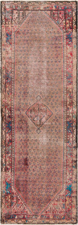 Detail image of 3' 6 x 9' 10 Hand Knotted Ultra Vintage Persian Wool Runner Rug