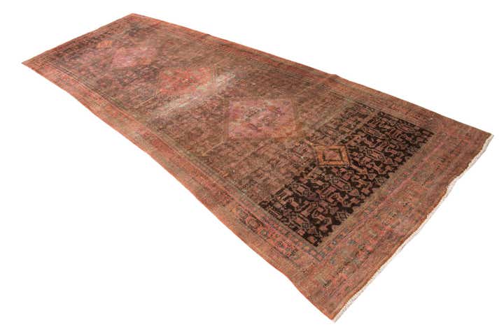 4' 6 x 12' 7 Hand Knotted Ultra Vintage Persian Wool Runner Rug