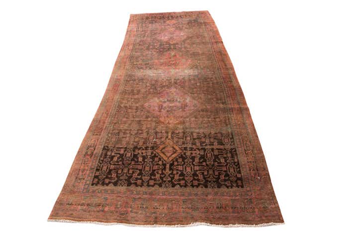 4' 6 x 12' 7 Hand Knotted Ultra Vintage Persian Wool Runner Rug
