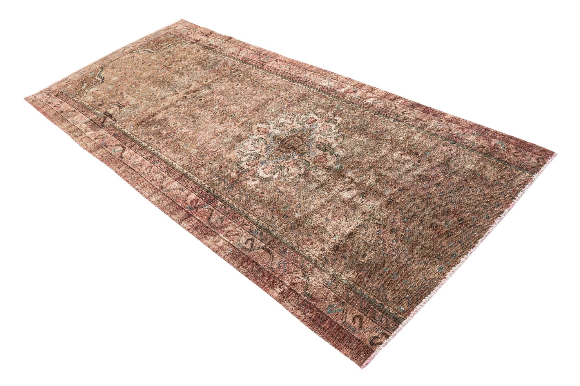 3' 10 x 8' 2 Hand Knotted Ultra Vintage Persian Wool Runner Rug