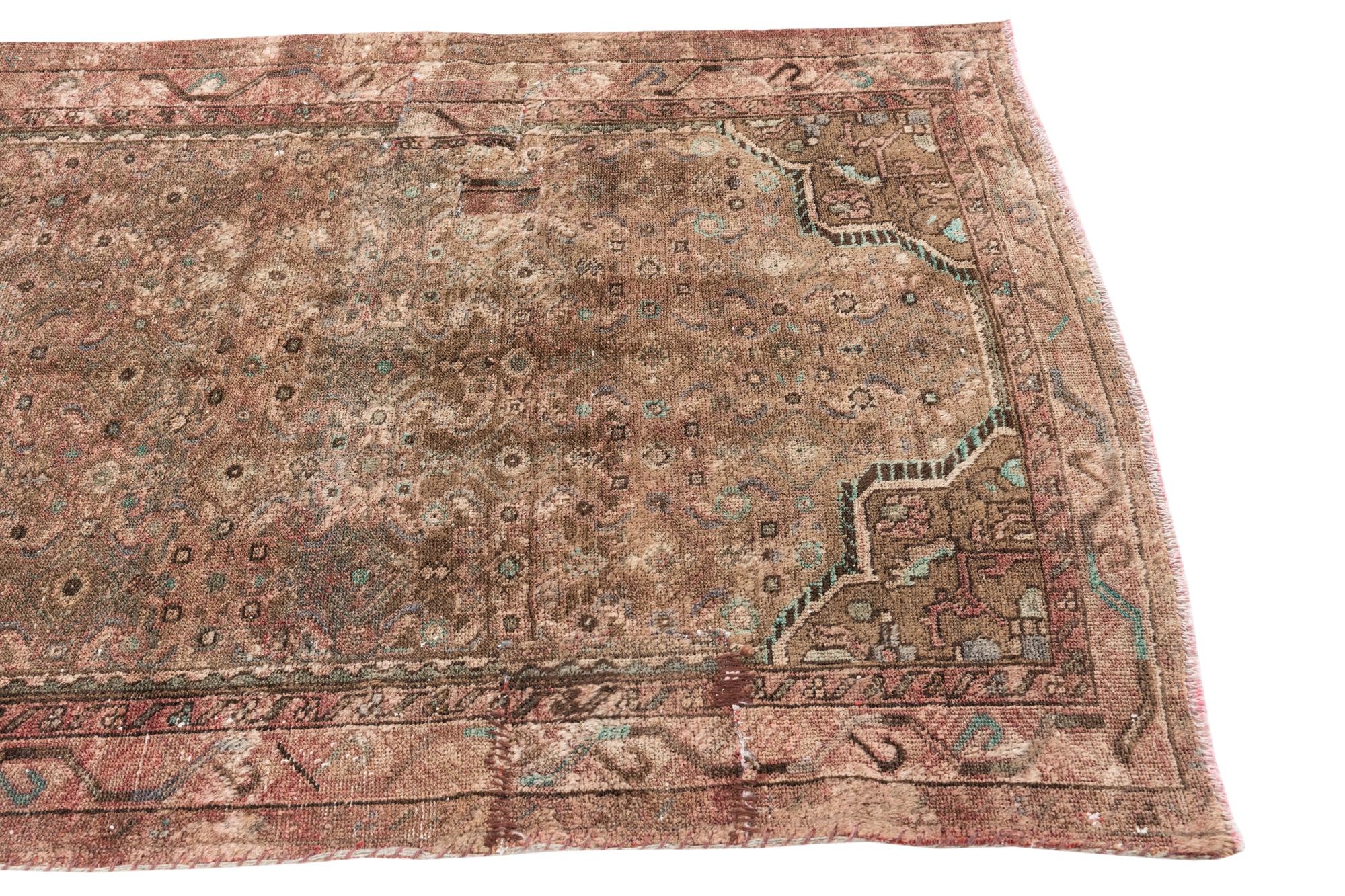 3' 10 x 8' 2 Hand Knotted Ultra Vintage Persian Wool Runner Rug