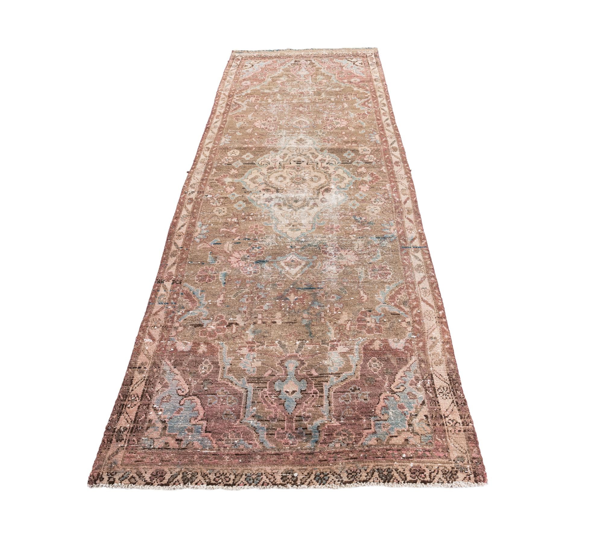 3' 5 x 9' 9 Hand Knotted Ultra Vintage Persian Wool Runner Rug