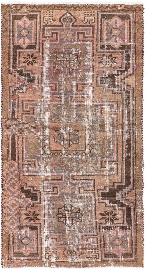 Detail image of 3' 2 x 6' 2 Hand Knotted Ultra Vintage Persian Wool Runner Rug