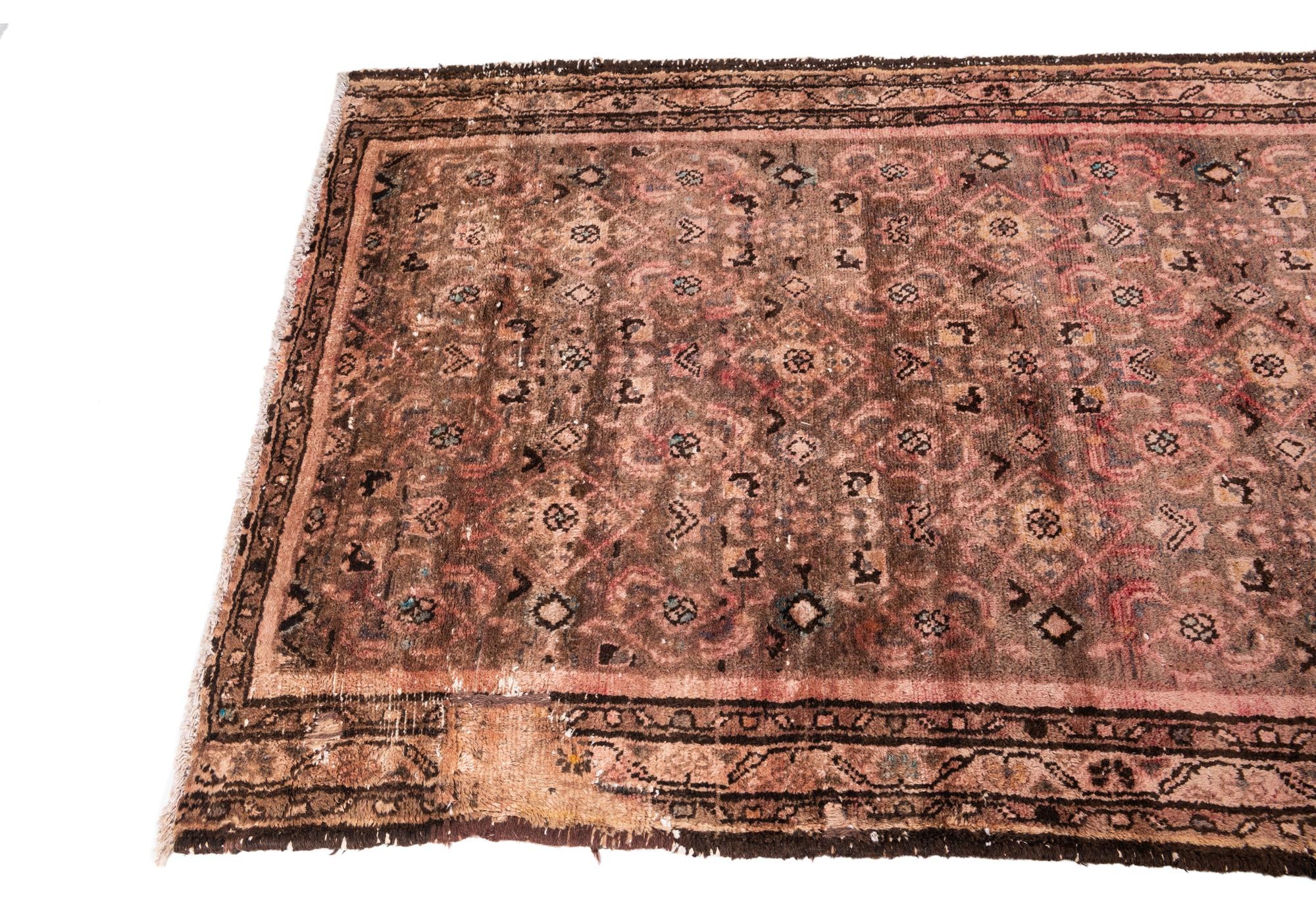3' 7 x 9' 5 Hand Knotted Ultra Vintage Persian Wool Runner Rug