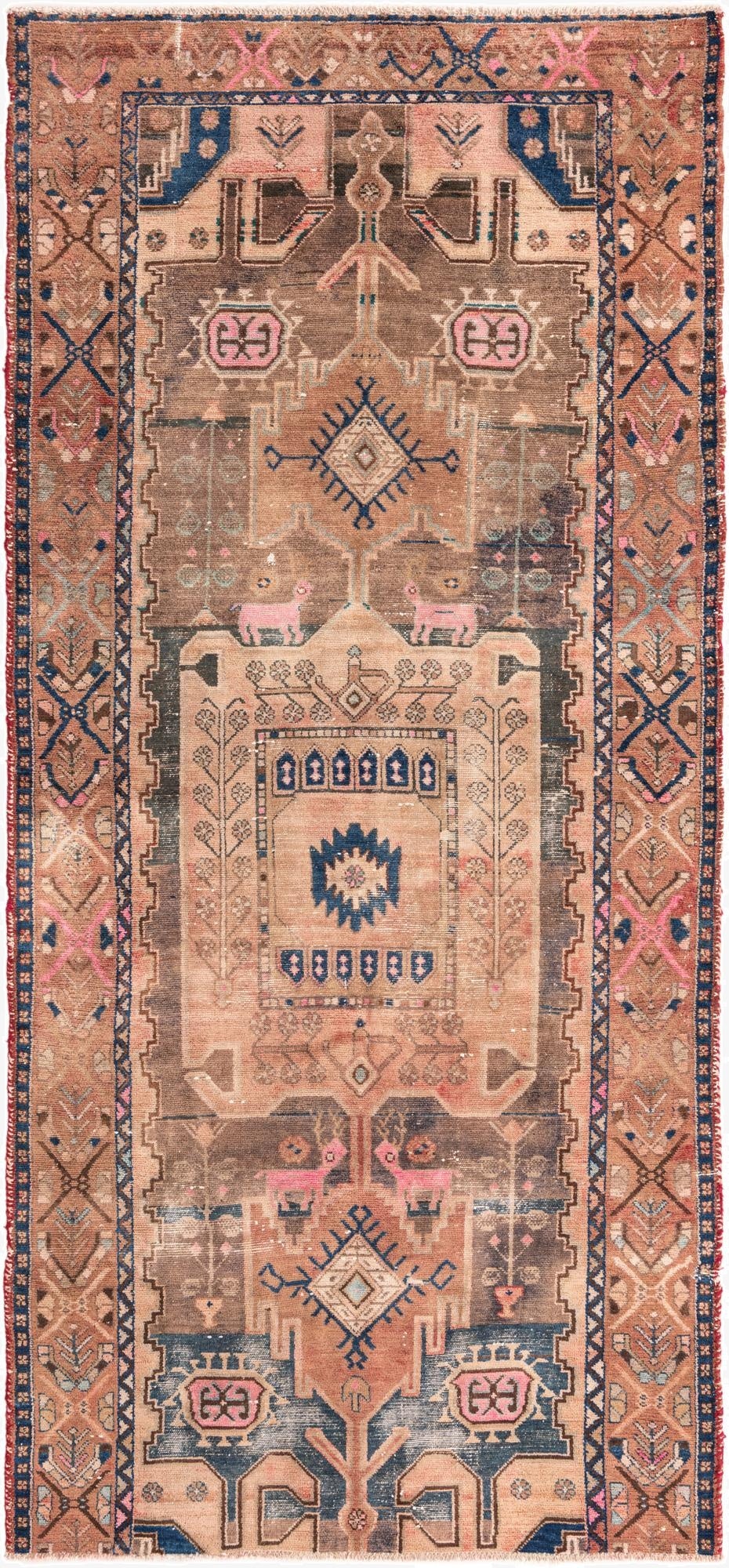4' 3 x 9'  Hand Knotted Ultra Vintage Persian Wool Runner Rug