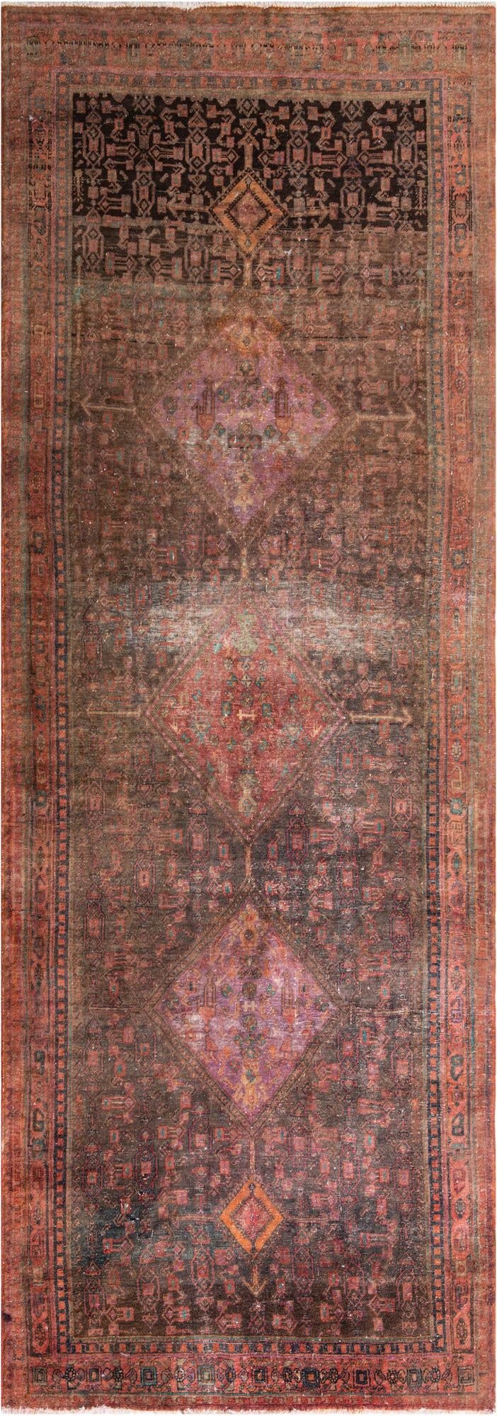 4' 6 x 12' 7  Hand Knotted Ultra Vintage Persian Wool Runner Rug
