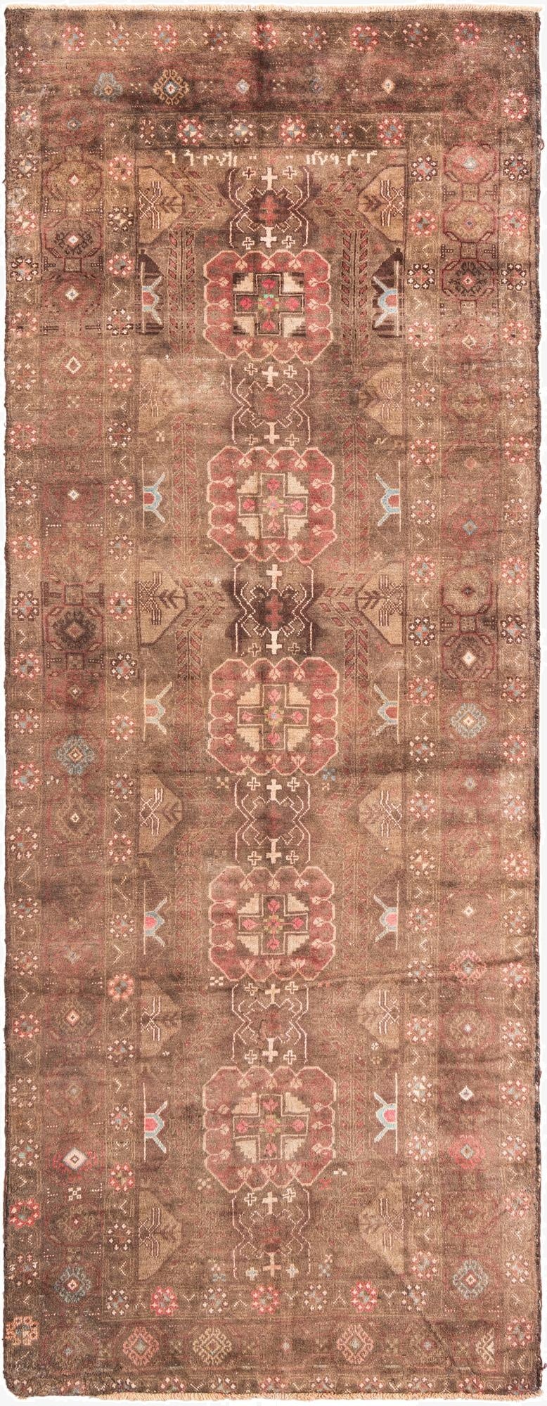 4' 8 x 12' 1  Hand Knotted Ultra Vintage Persian Wool Runner Rug