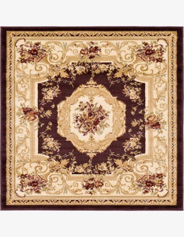 Brown Classic Aubusson Square Rug