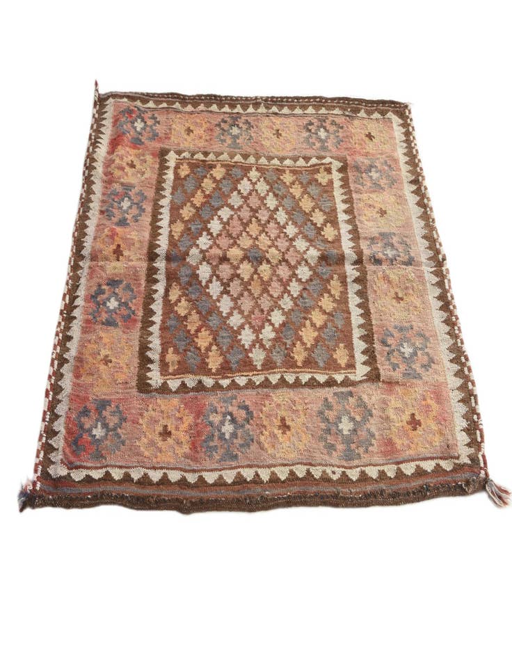 Detail image of 3' 9 x 4'  Hand Woven Kilim Fars Wool Square Rug