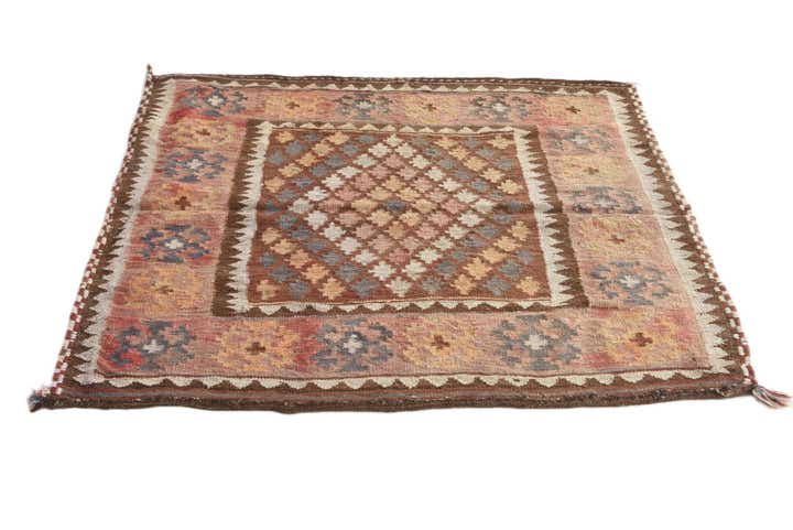 3' 9 x 4' Hand Woven Kilim Fars Wool Square Rug