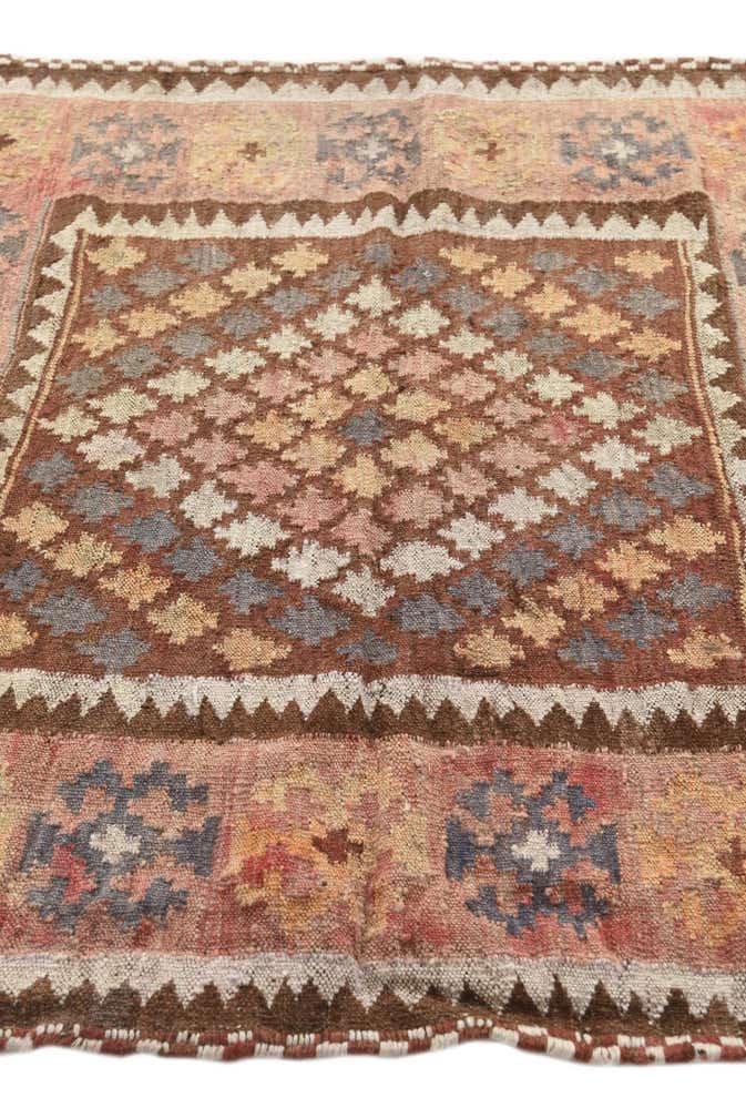 3' 9 x 4' Hand Woven Kilim Fars Wool Square Rug