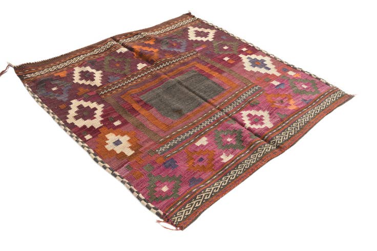 Detail image of 4' 2 x 4' 4 Hand Woven Kilim Fars Wool Square Rug