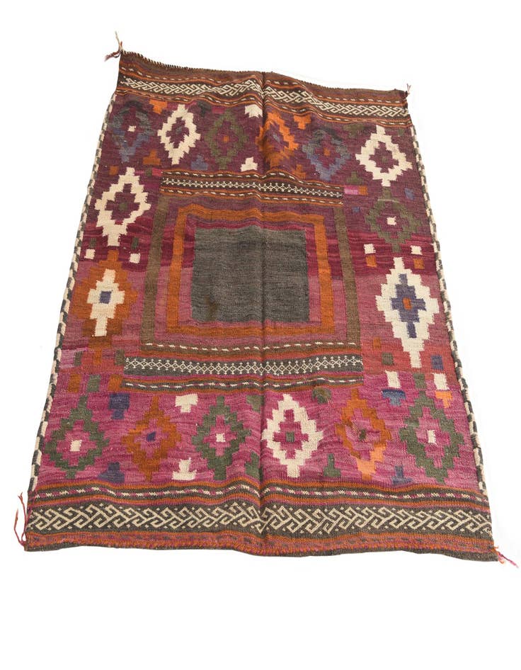 Detail image of 4' 2 x 4' 4  Hand Woven Kilim Fars Wool Square Rug