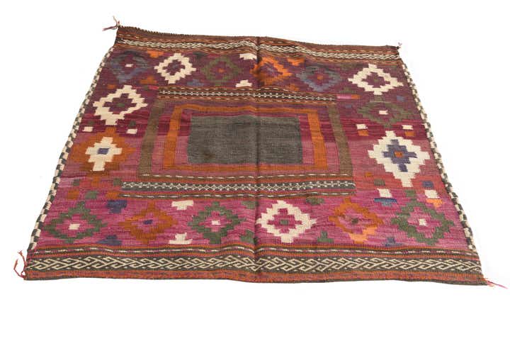 4' 2 x 4' 4 Hand Woven Kilim Fars Wool Square Rug